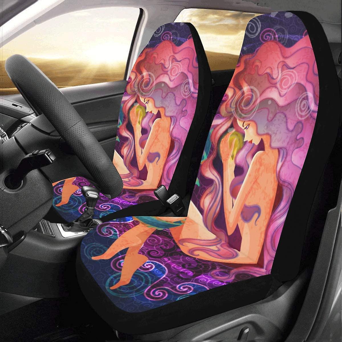 Set Of 2 Car Seat Covers Colorful Mermaid Black Universal Auto Front Seats Protector Fits For Car，suv Sedan，truck