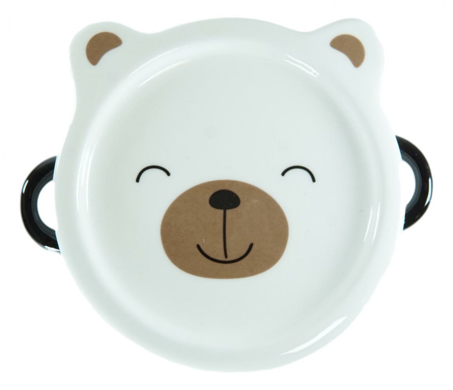 1 Pack Of 2 White Kuma Bear Porcelain Kids Food Bowls 25Oz W/ Condiment Lid Plate EBR02