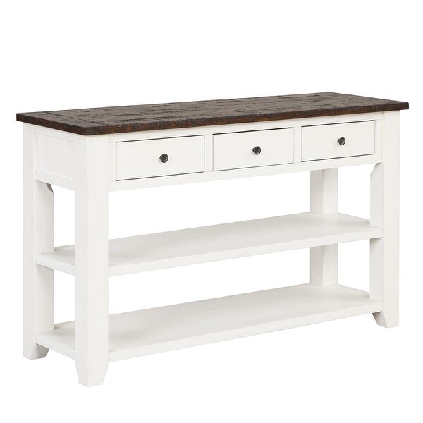 Wood Top Console Table with 3 Storage Drawers and 2 Shelves