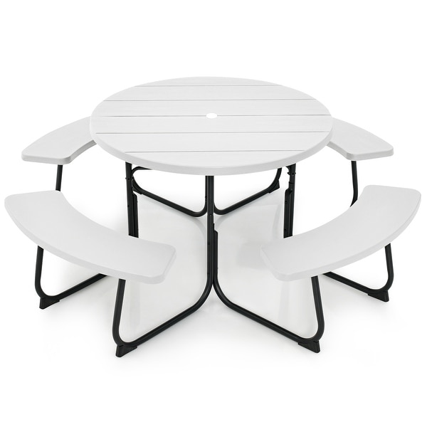 Costway Outdoor 8person Round Picnic Table Bench Set with 4 Benches and