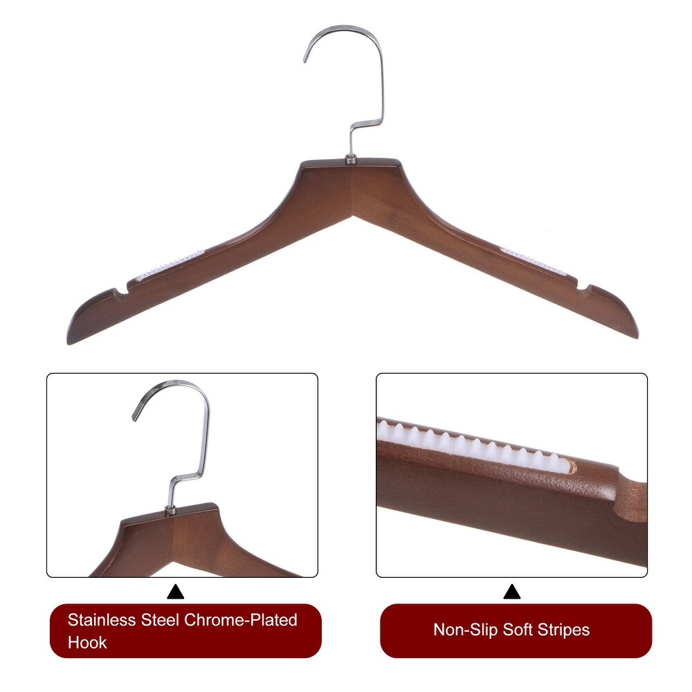 5pcs Non Slip Retro Wooden Clothes Coat Hangers with Soft Stripes