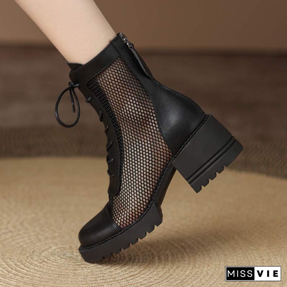 Fashion Mesh Platform Zipper Boots