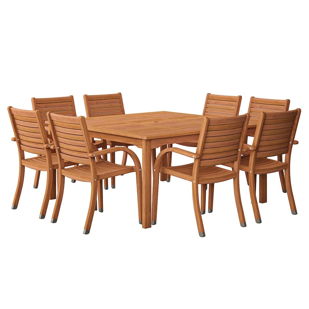 Arizona 9 Piece Outdoor Dining Set Eucalyptus Square Table Patio Furniture   N/A