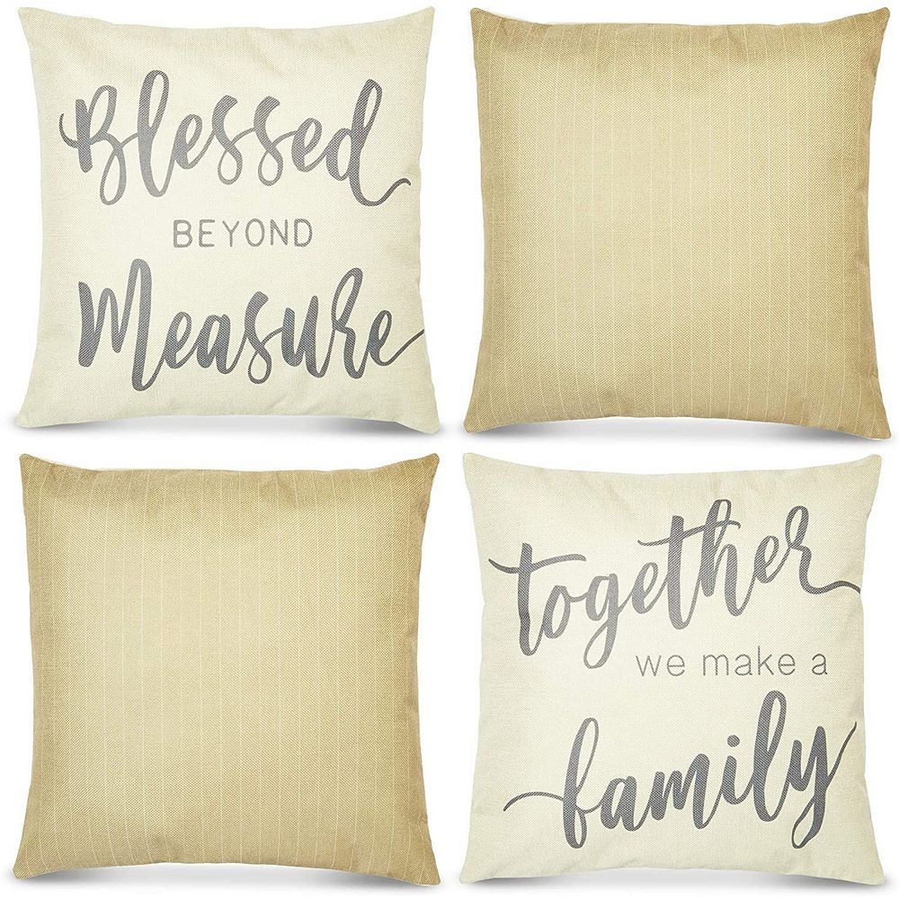 Farmhouse Throw Pillow Covers， Rustic Home Decor (18 x 18 in， 4 Pack)