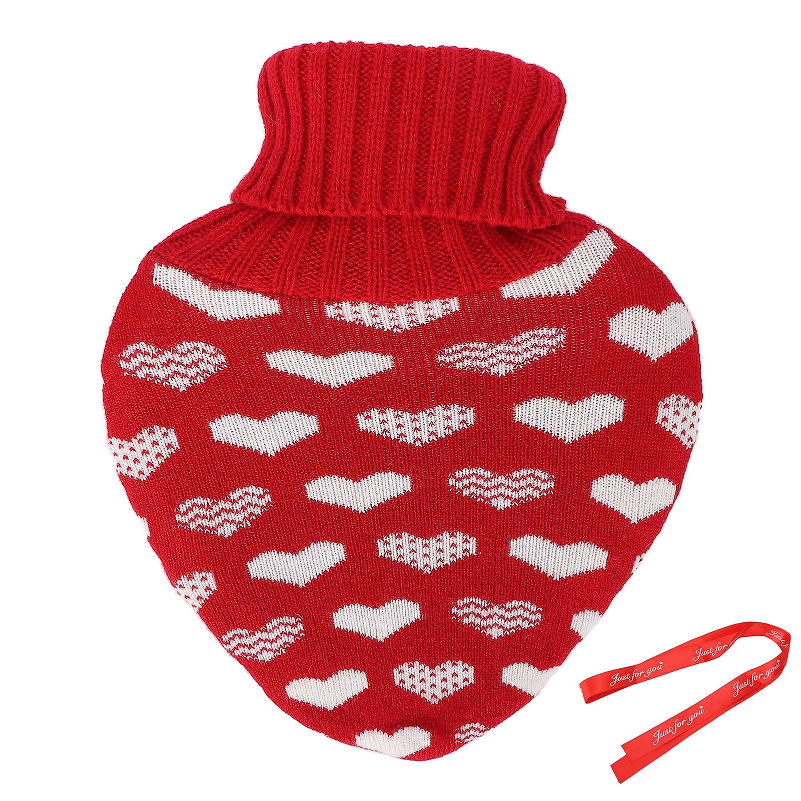 Hot Water Bottle Rubber Leakproof Relieve Pain Cute Knit Cover Hot Water Bag 800ml (with Ribbon)#1