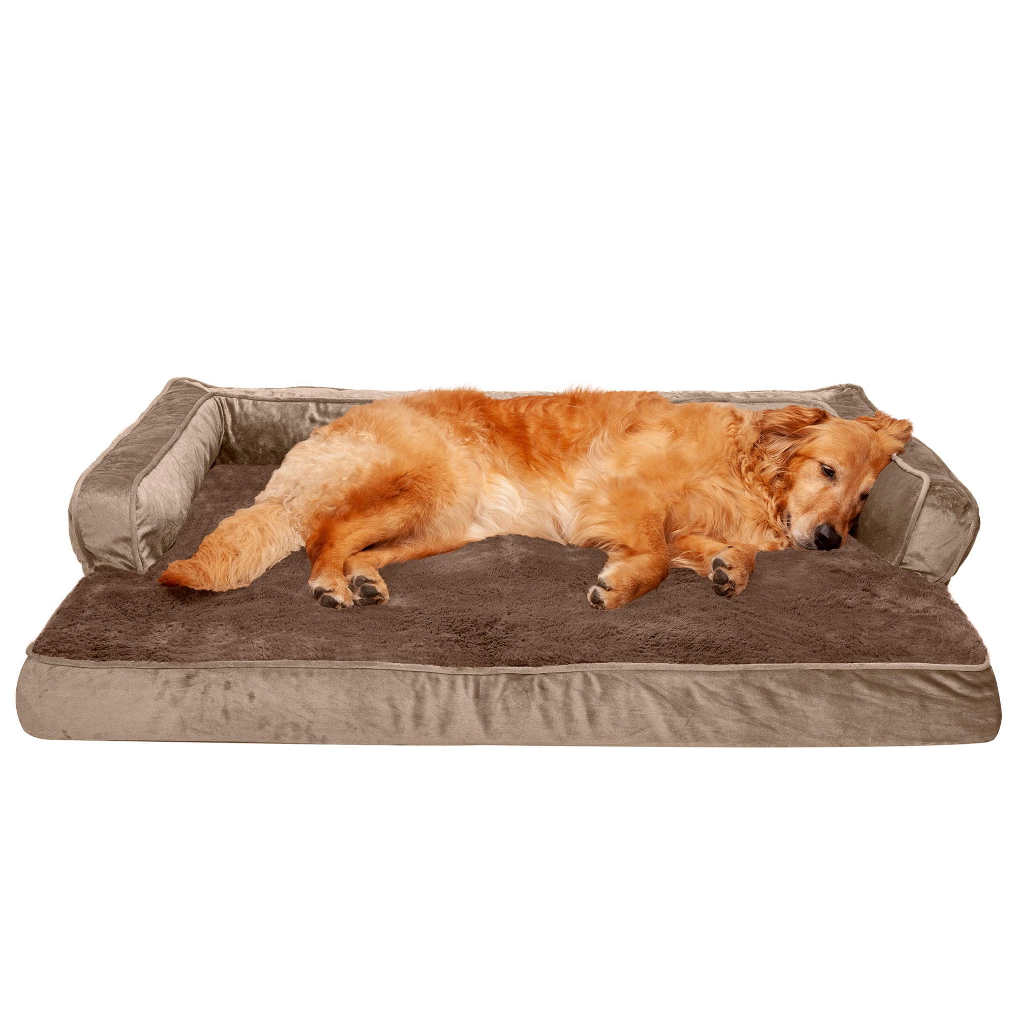 FurHaven Pet Products | Orthopedic Plush and Velvet Comfy Couch Sofa-Style Pet Bed for Dogs and Cats， Almondine， Jumbo