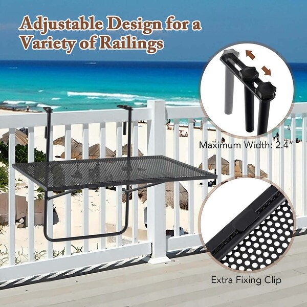 Balcony Railing Table with Adjustable Hooks Hanging Folding Deck Table