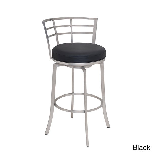 Armen Living Viper Brushed Stainless Steel/Faux Leather Swivel Barstool