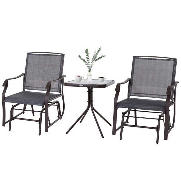 Outsunny 3 Pcs Outdoor Gliders Set Bistro Set With Glass Top Table For Patio Garden Backyard Lawn