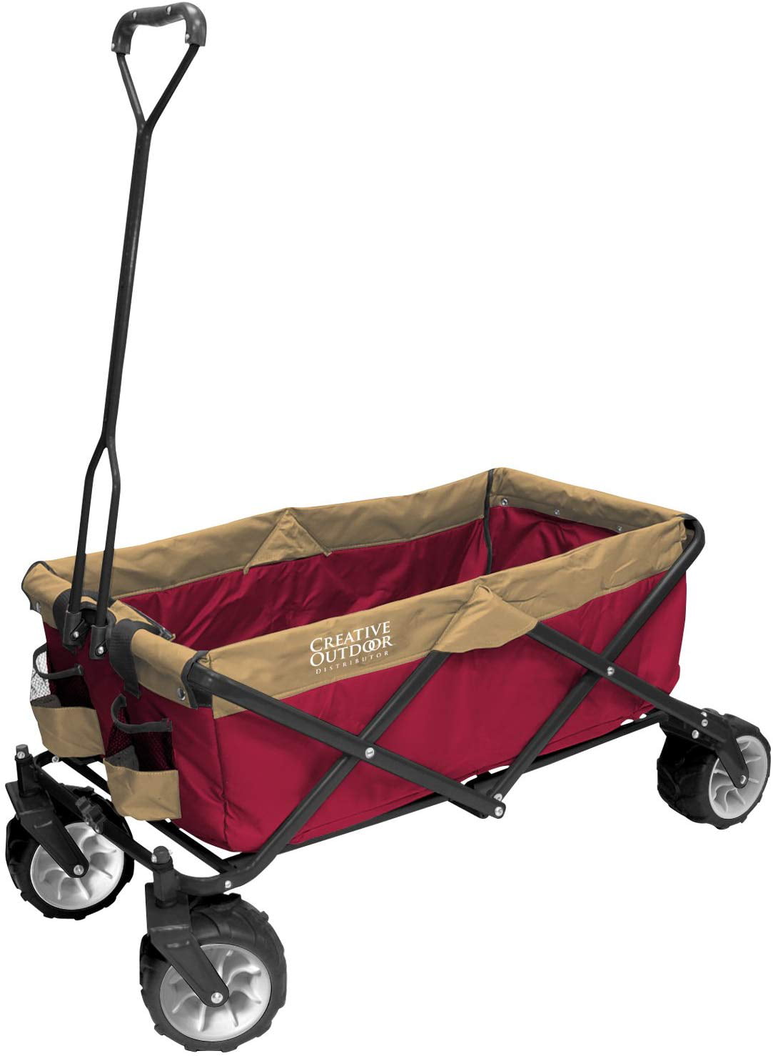 Creative Outdoor Collapsible Folding Wagon Cart For Kids And Pets | All Terrain | Beach Park Garden Sports & Camping | Red & Brown