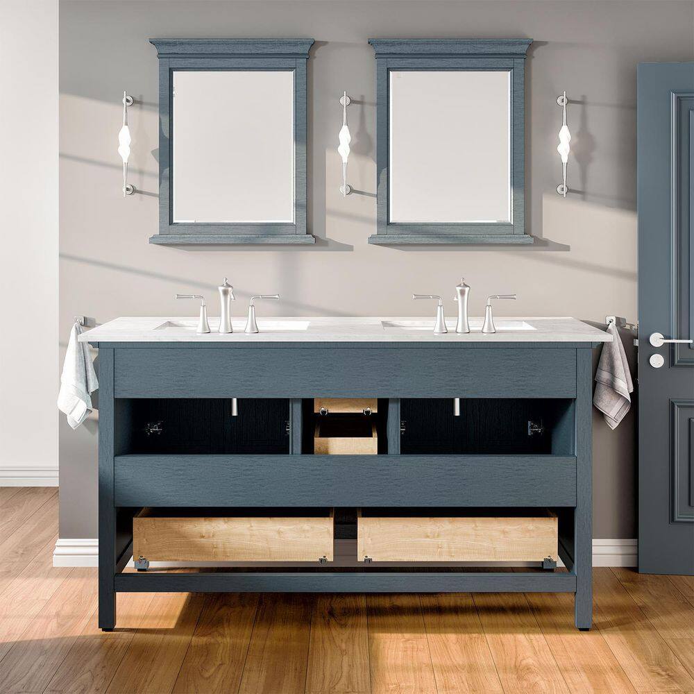 Eviva Britney 60 in. W x 22 in. D x 34 in. H Double Bath Vanity in Ash Blue with White Carrara Marble Top with White Sinks EVVN612-60AB