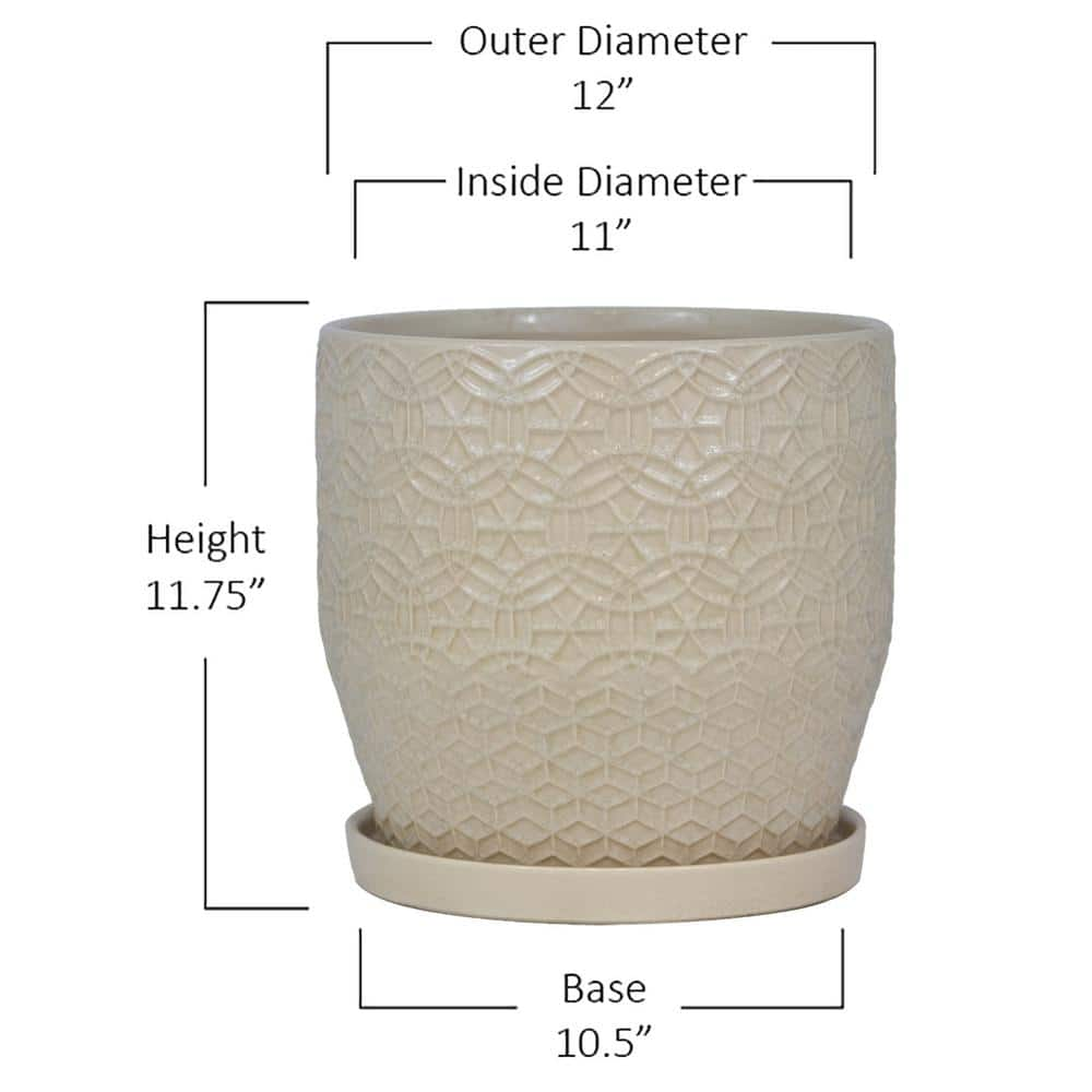 Trendspot 12 in. Dia Ivory Rivage Ceramic Planter CR10853-12B