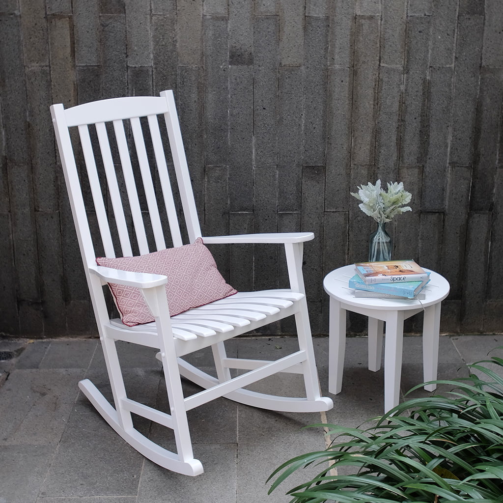 Alston Outdoor Wood Porch Rocking Chair, White Color, Weather Resistant Finish