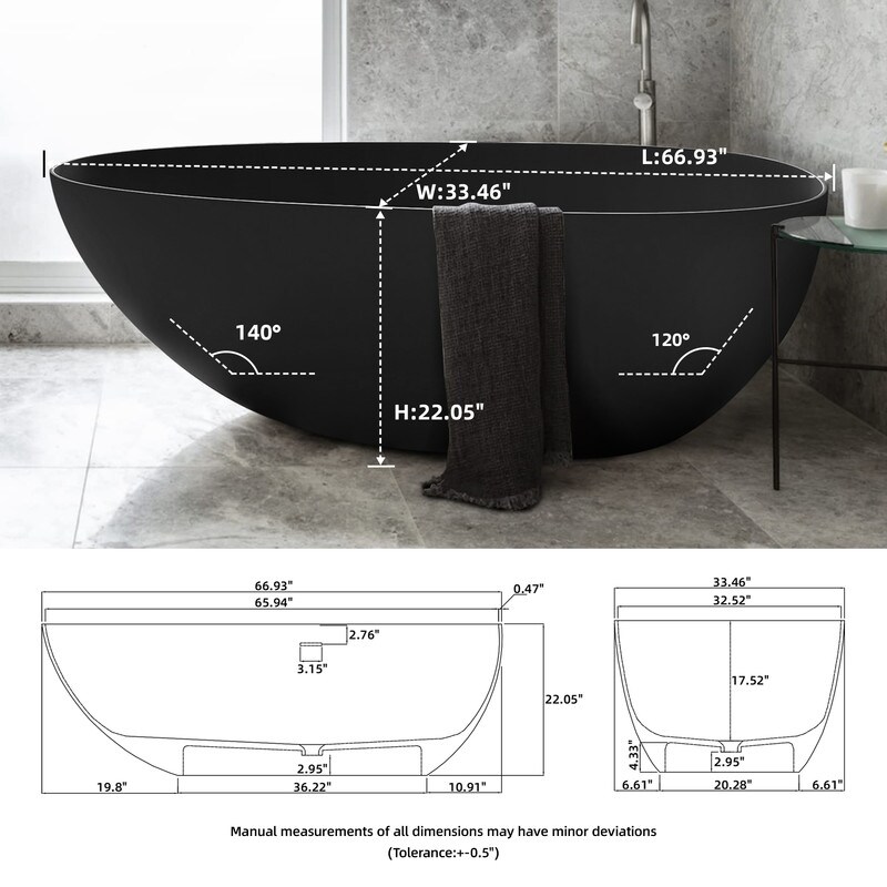 MEDUNJESS 67'' Freestanding Soaking Stone Resin Bathtub