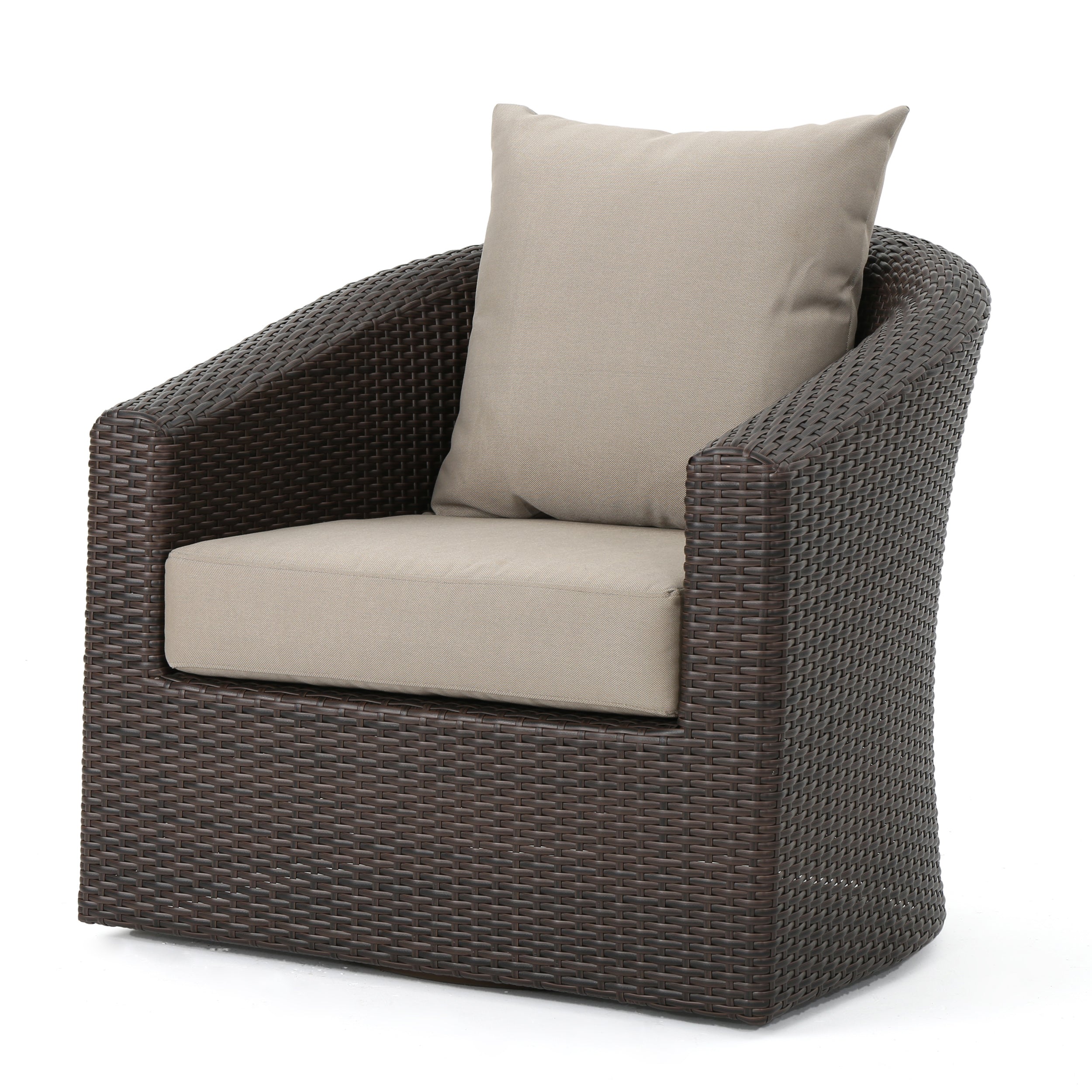 Dillard Outdoor Aluminum Framed Mix Brown Wicker Swivel Club Chair