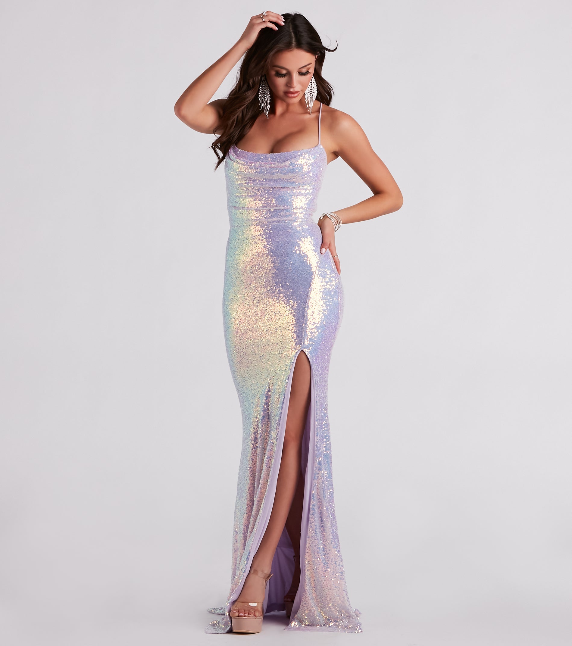 Sydney Sequin Lace-Up Mermaid Dress