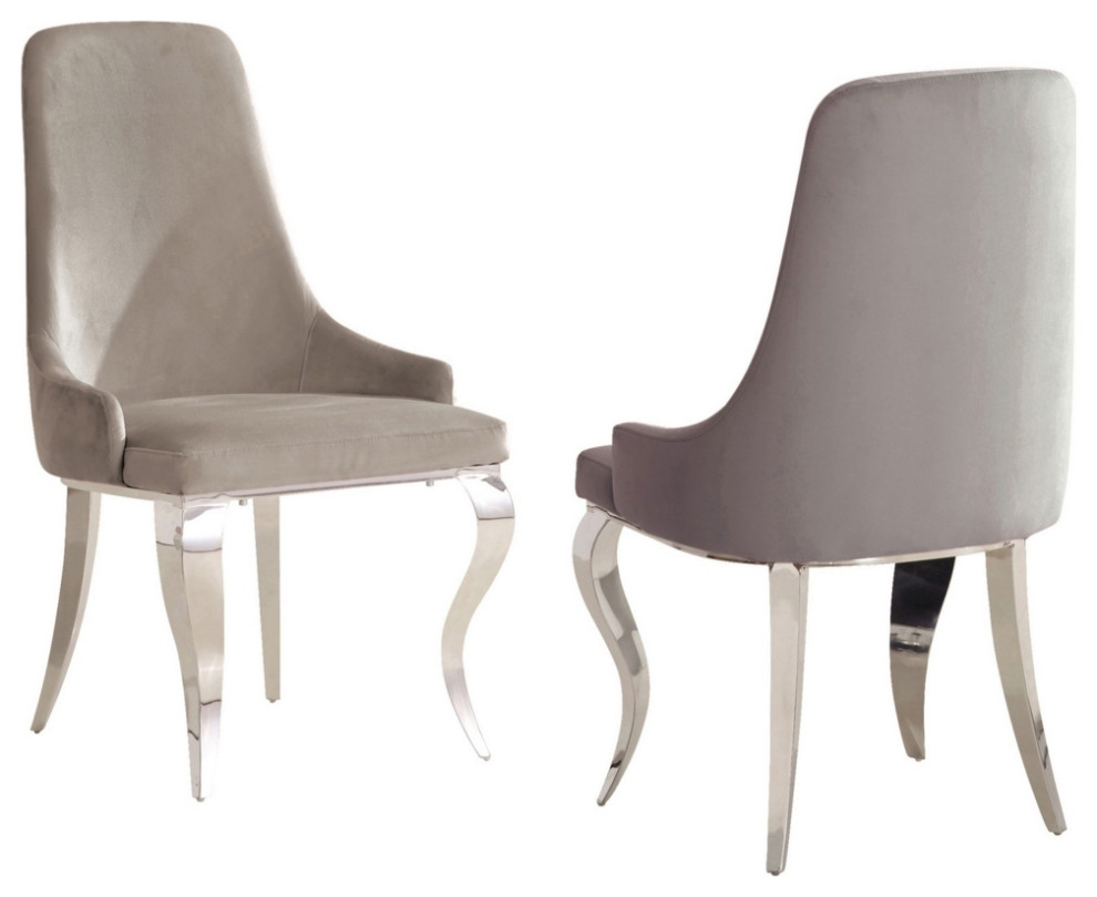 22 Inch Set Of 2 Dining Chairs Gray Velvet Upholstery Sabre Steel Legs   Traditional   Dining Chairs   by Dot  ampBo  Houzz