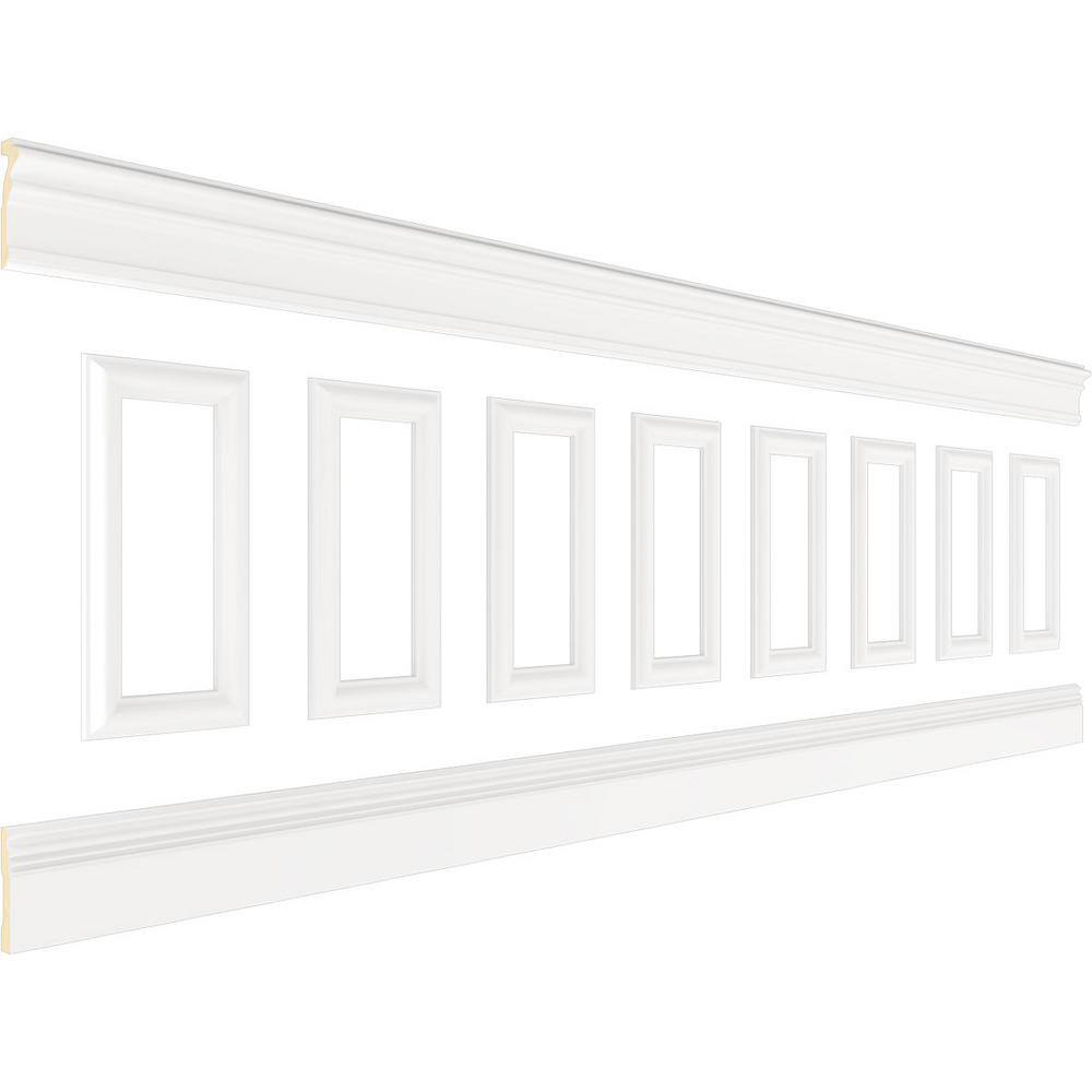 Ekena Millwork 94 12 in. (Adjustable 32 in. to 36 in.) 21 sq. ft. Polyurethane Ashford Square Panel Wainscot Kit Primed WPKUSQ051P032