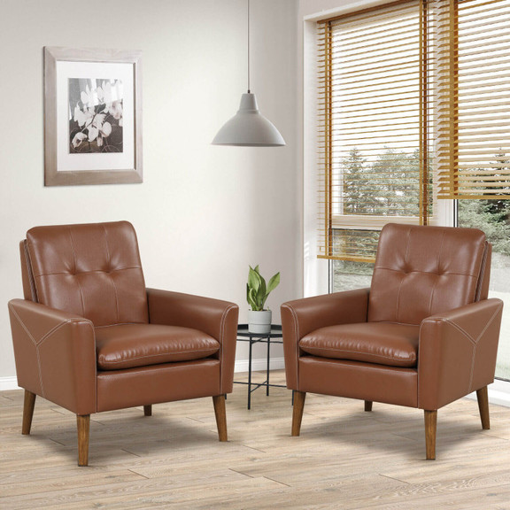 Costway 91246853 Modern PU Leather Accent Chair wi...