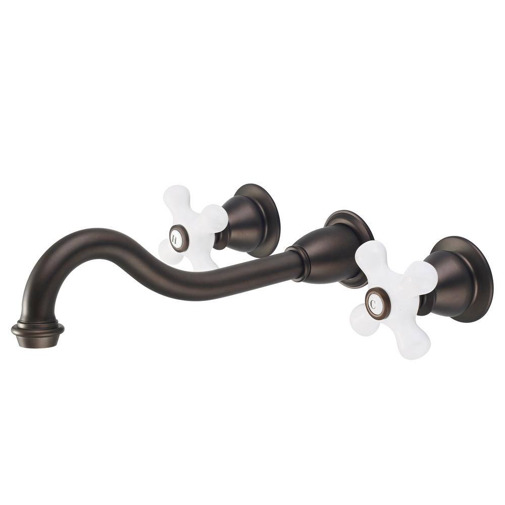 Water Creation Wall Mount 2-Handle Elegant Spout Bathroom Faucet in Oil Rubbed Bronze F4-0001-03-PX