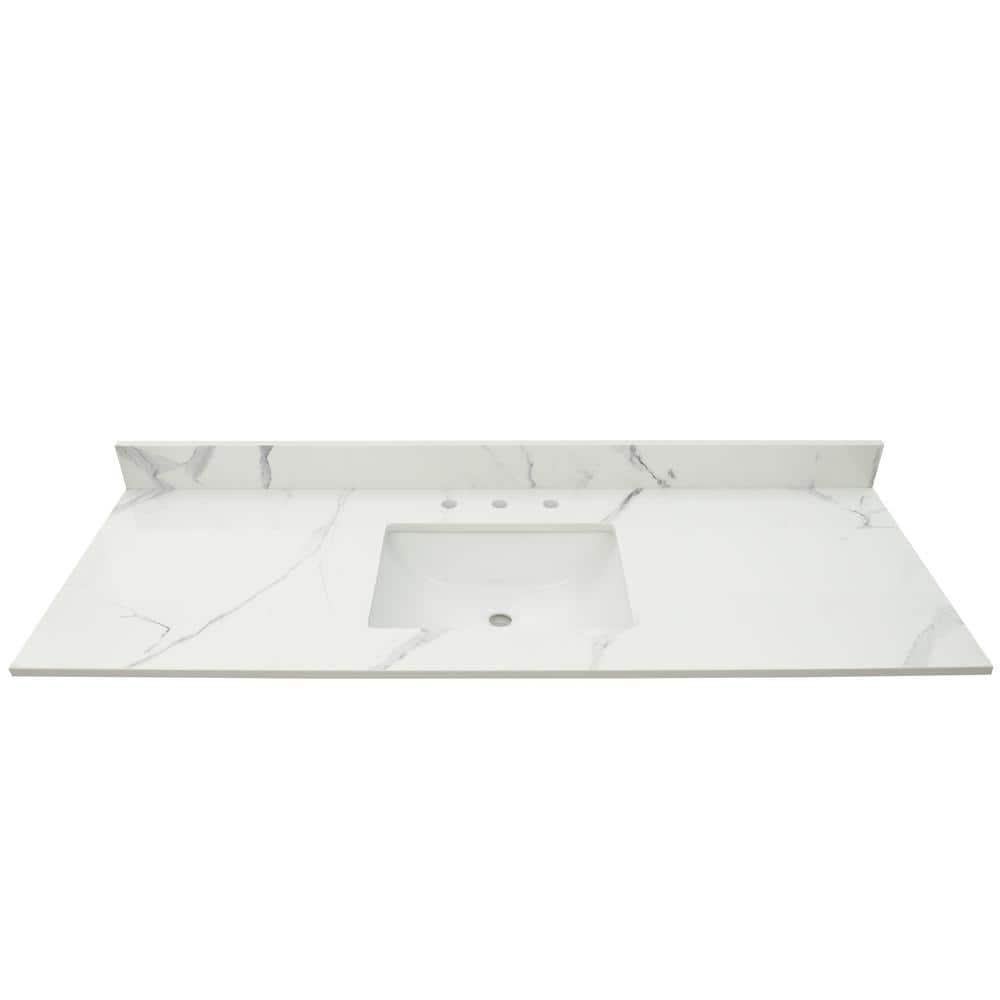 AampA Surfaces Calacatta Nowy 61 in W x 22 in D Engineered Marble Vanity Top in White with White Rectangle Single Sink