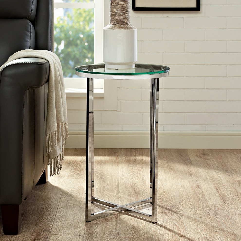 Bellevue WEIF76897 Neo 16 quotRound Modern Glass Side Table   Accent Chests And Cabinets   by Buildcom  Houzz