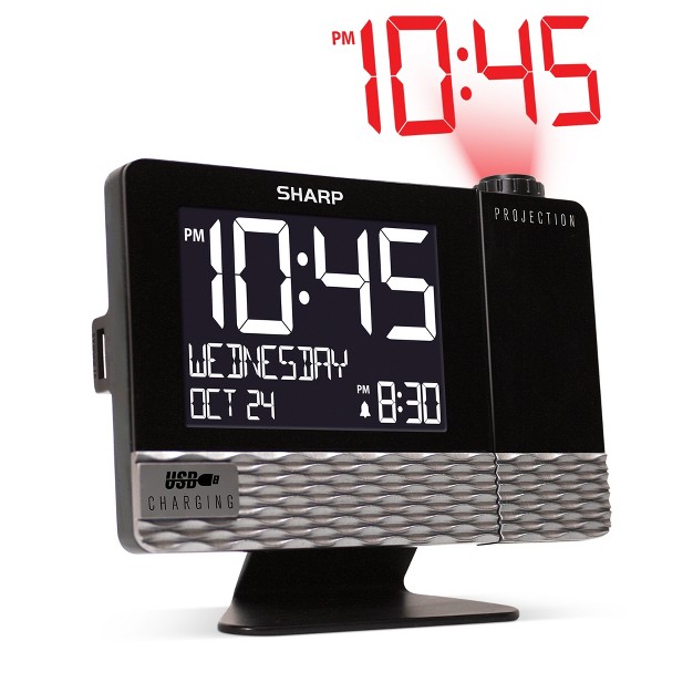 Projection With Usb Charge Table Clock Black Sharp