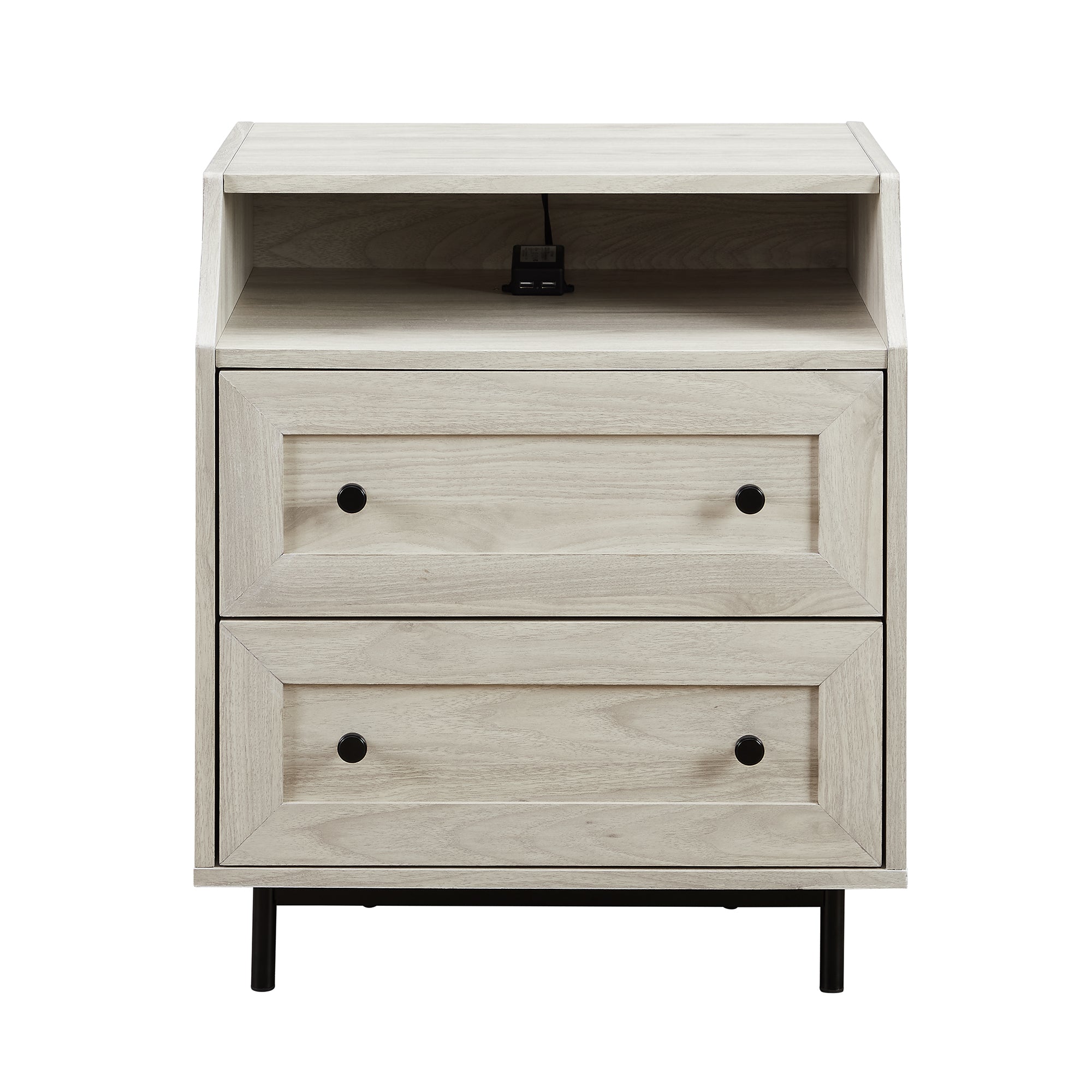 Manor Park Modern 2 Drawer Nightstand with USB Port, Birch