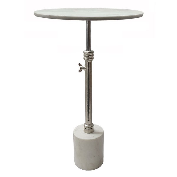 AandB Home Marble-Top Round Side Table - White/Silver