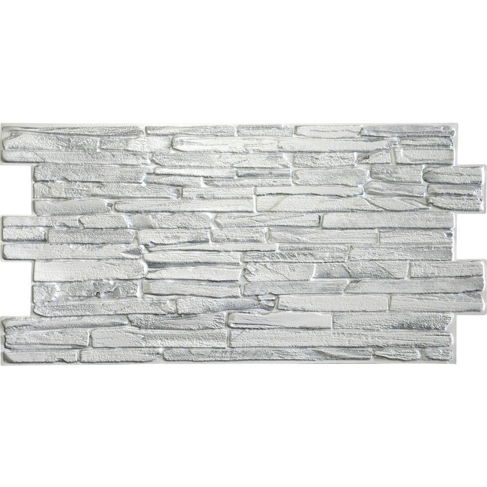 Dundee Deco 3D Falkirk Retro 1100 in. x 39 in. x 20 in. White Faux Flagstone PVC Decorative Wall Paneling (10-Pack) GRHDTP10015929-10