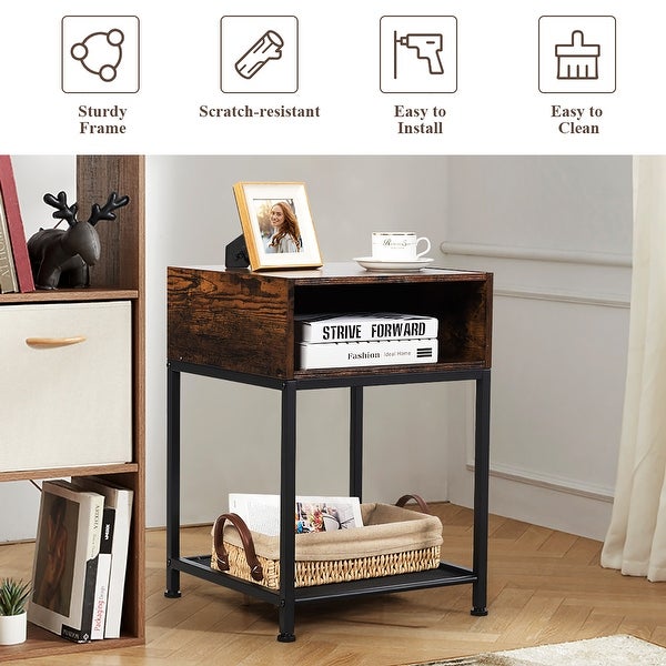 Costway Set of 2 Industrial Nightstand End Side Table W/ Compartment and - See Details