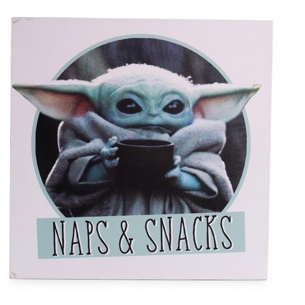 Silver Buffalo Star Wars The Mandalorian Naps And Snacks 6 X 6 Inch Wood Box Sign