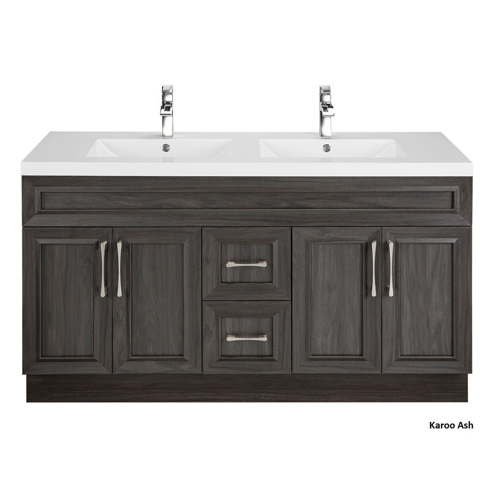 Cutler Kitchen   Bath Classic Collection White 60 inch Transitional Door Vanity with Double Sink