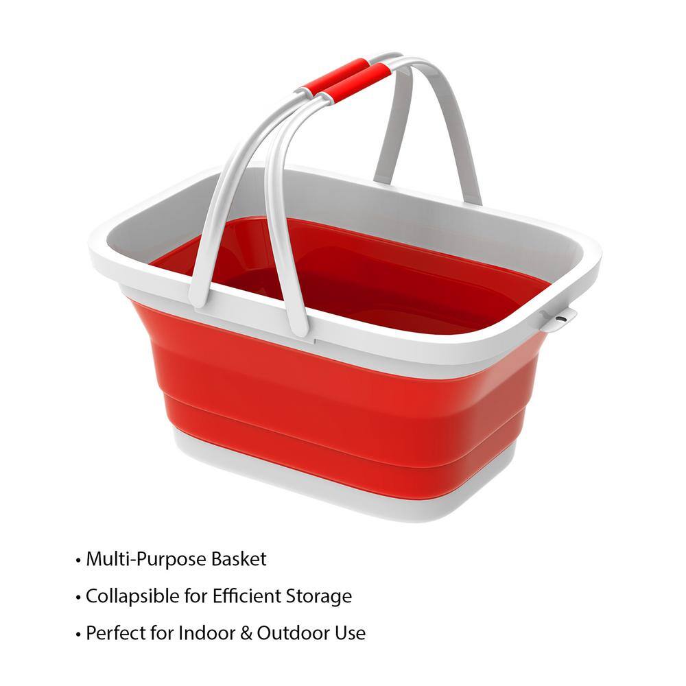 Lavish Home Red Collapsible Multi-Use Plastic Basket with Comfort Grip Carrying Handles HW0500032