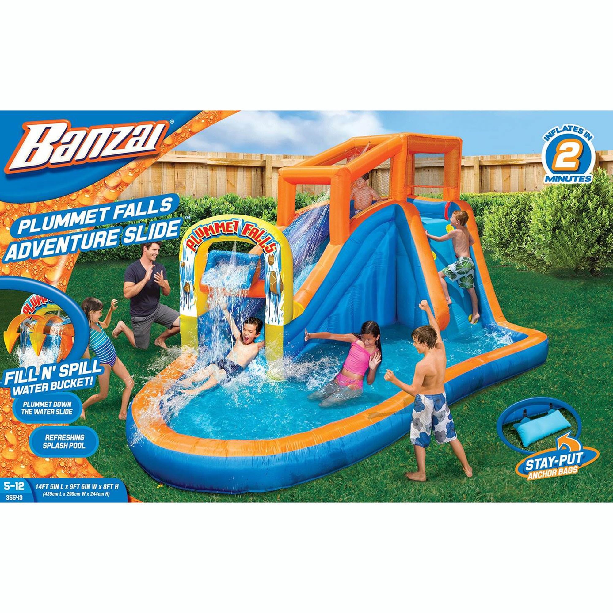 Banzai Plummet Falls Adventure Inflatable Outdoor Water Park Pool Slide