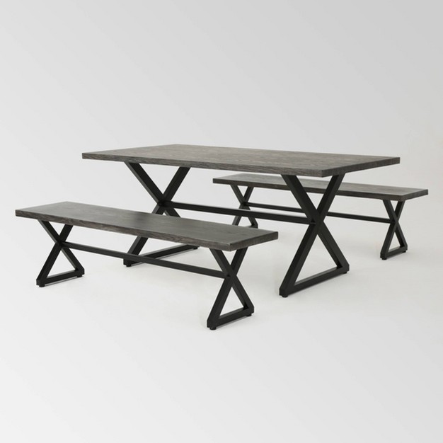 Rolando 3pc Aluminum Picnic Set Gray Christopher Knight Home Durable Outdoor Dining Modern Design Weather resistant