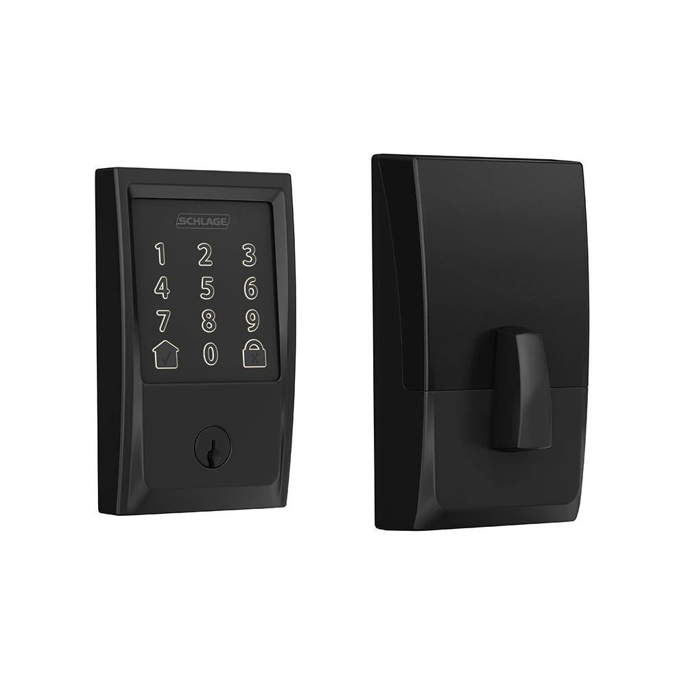 Schlage Century Matte Black Electronic Encode Smart WiFi Deadbolt with Alarm BE489WB CEN 622