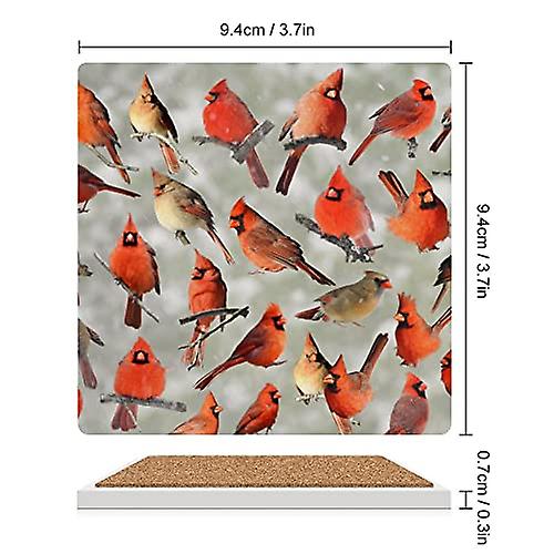 Colourlife Square Drink Coasters 1 Pc Northern Red Cardinal Birds Absorbent Ceramic Coffee Coasters For Drinks With Cork Base Housewarming Gift For Ho