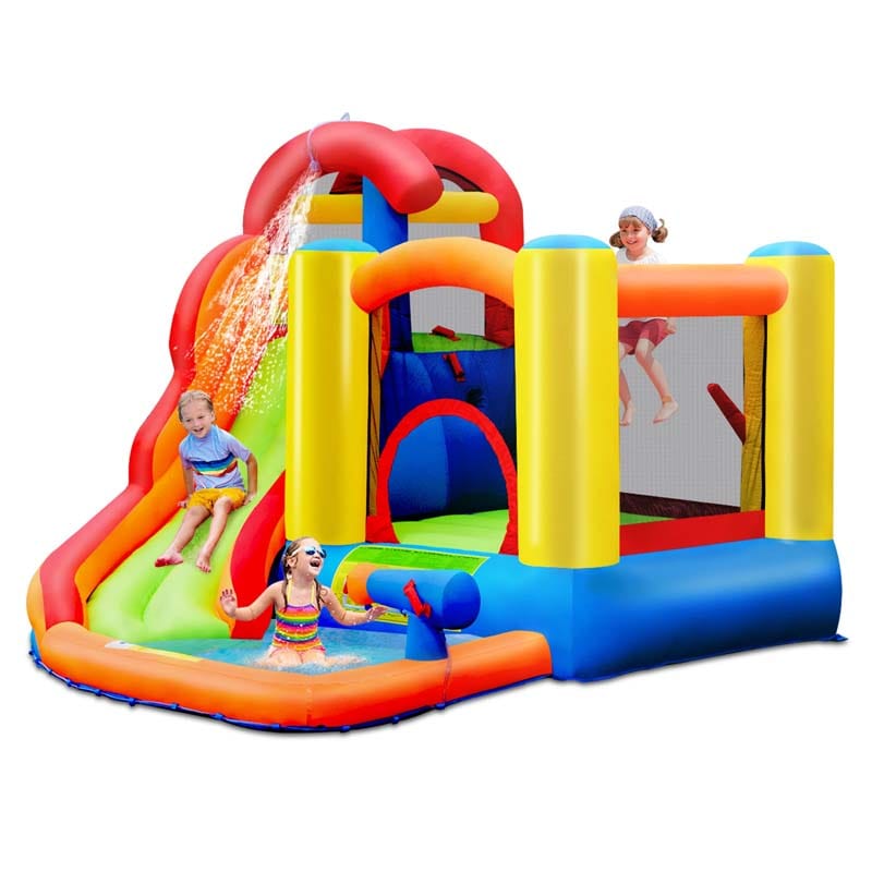 6-in-1 Kids Water Slide Bouncy Castle Inflatable Water Bounce House with Trampoline, 740W Air Blower