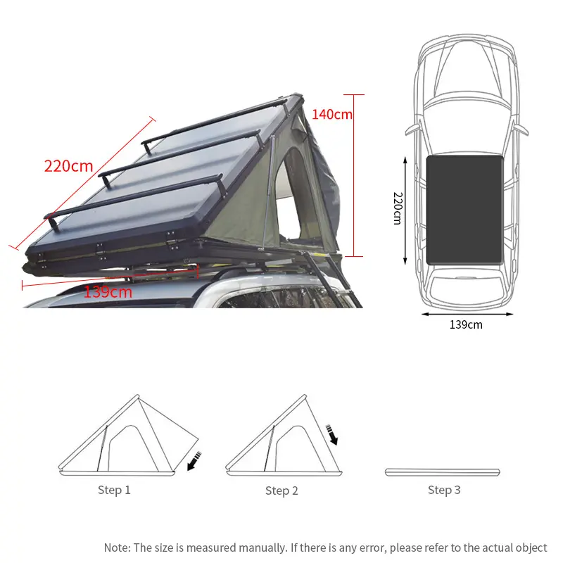 Aluminum Clamshell Hard Shell Pickup Truck Car Roof Top Tent Outdoor Camping Triangle Car Rooftop Tent