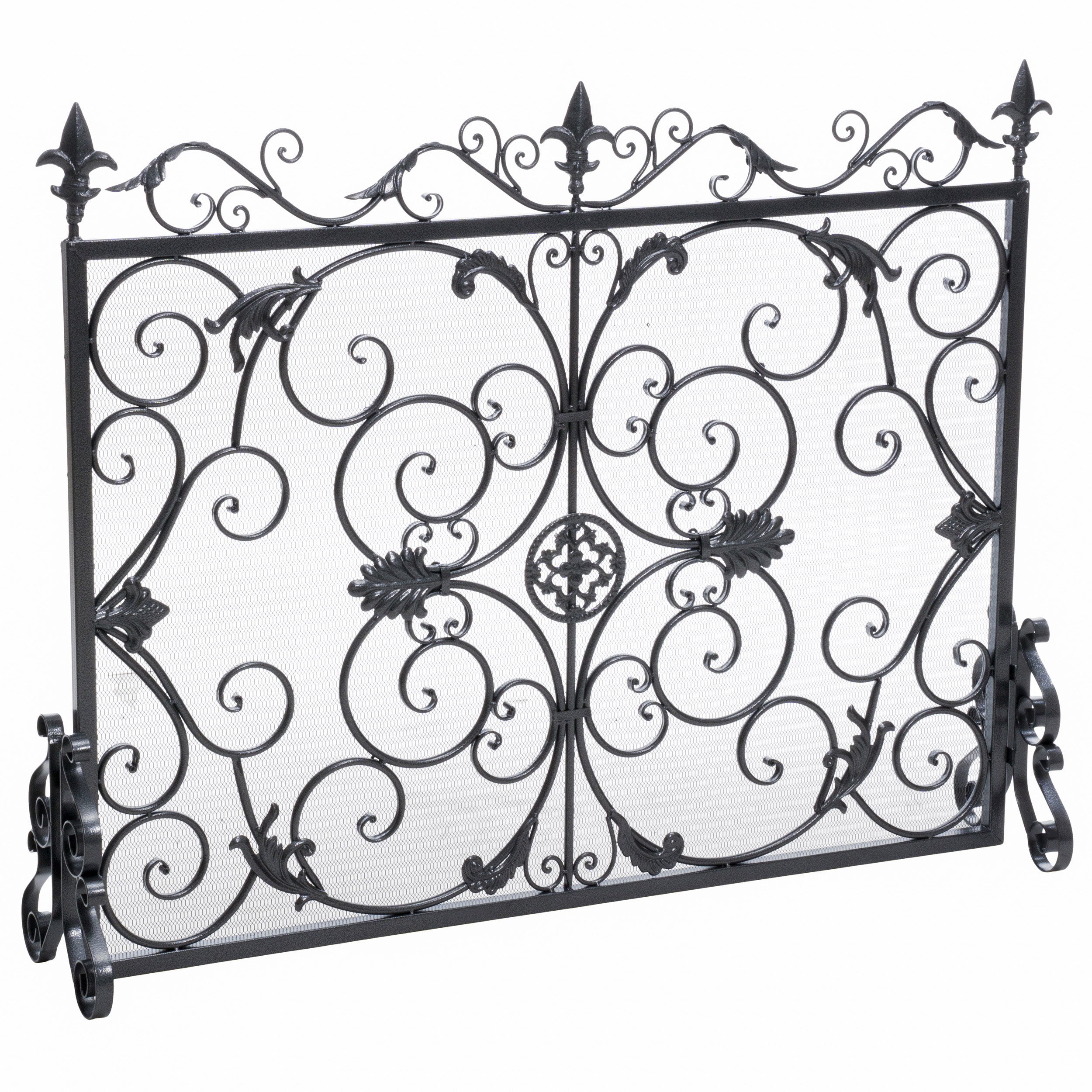 Darcie Black Brushed Silver Finish Wrought Iron Fireplace Screen