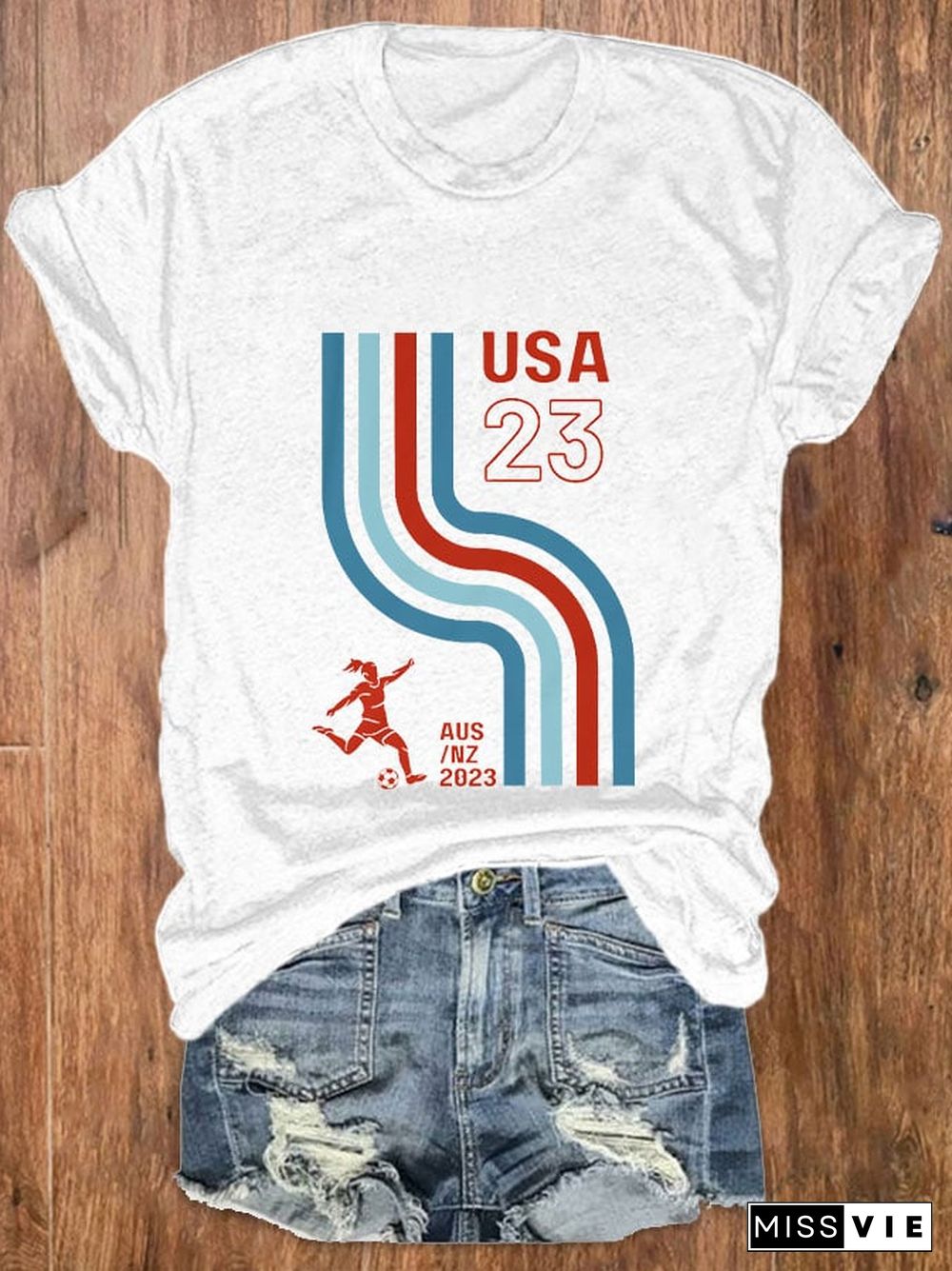 Womens 2023 Women's Football Supporters Print Short Sleeve T-Shirt