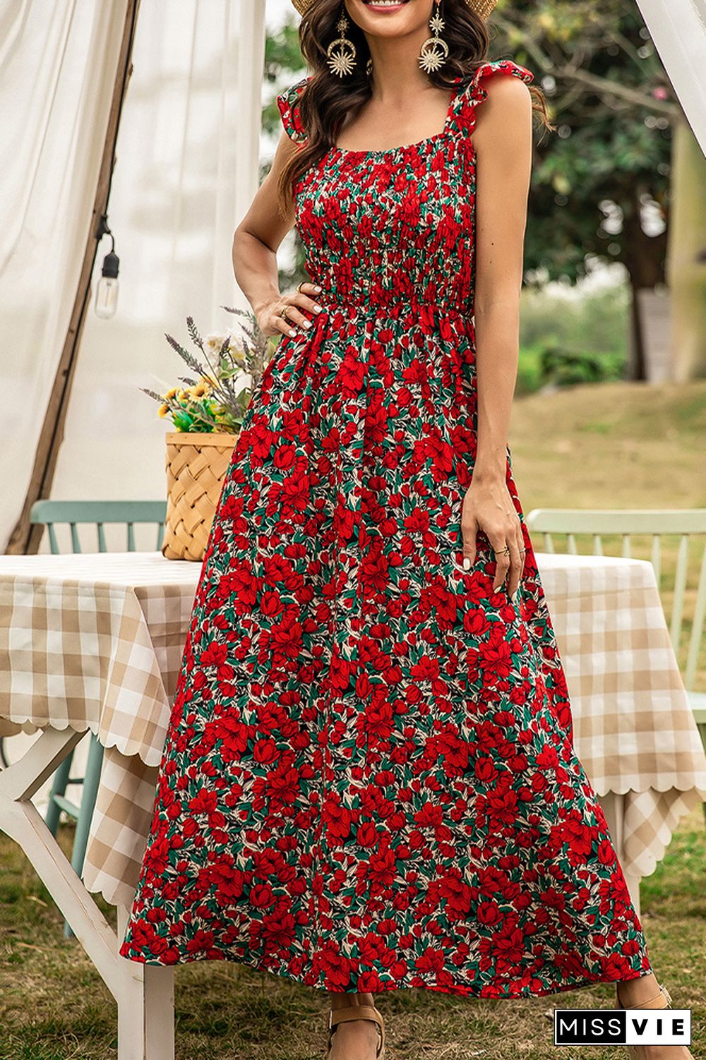 Floral Print Sleeveless Long Maxi Dress Wholesale