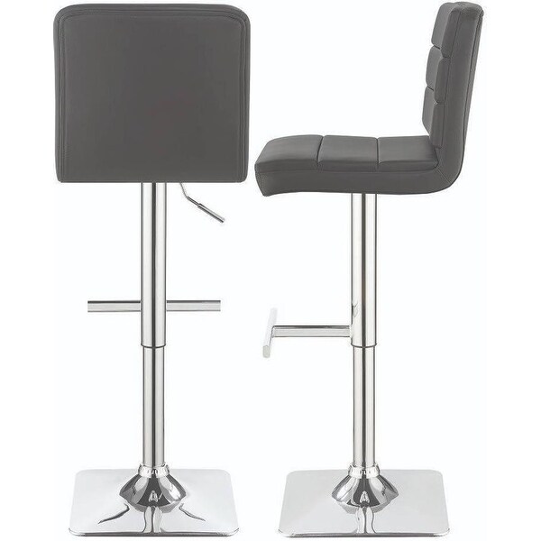 Horizontal Design Grey Adjustable Swivel Stools with Square Chrome Pedestal Base (Set of 2)