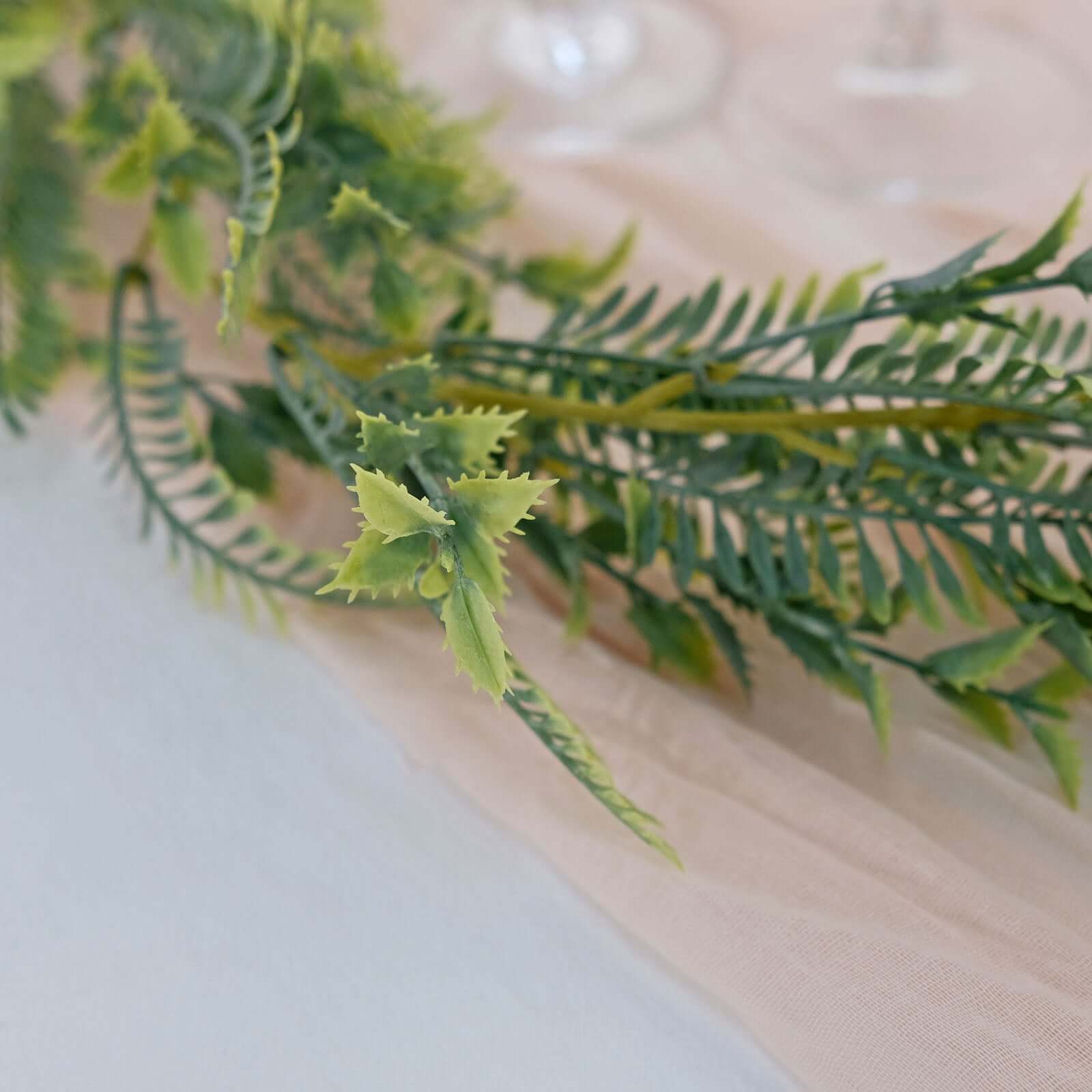 Artificial Boston Fern Table Garland Plant, Faux Greenery Hanging Vine 6ft