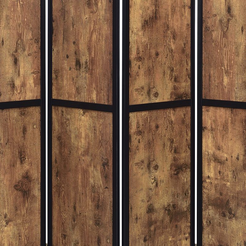 4 Panel Screen with Grain Details and Knots， Brown and Black