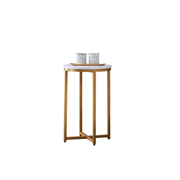 Side Table/End Table with Marble Color Table Top and X-shaped Metal Frame