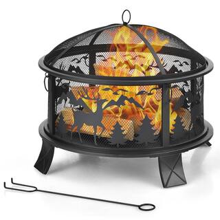 Costway 26 in. Outdoor Wood Burning Steel Fire Pit Firepit Bowl with Spark Screen Poker JV10211