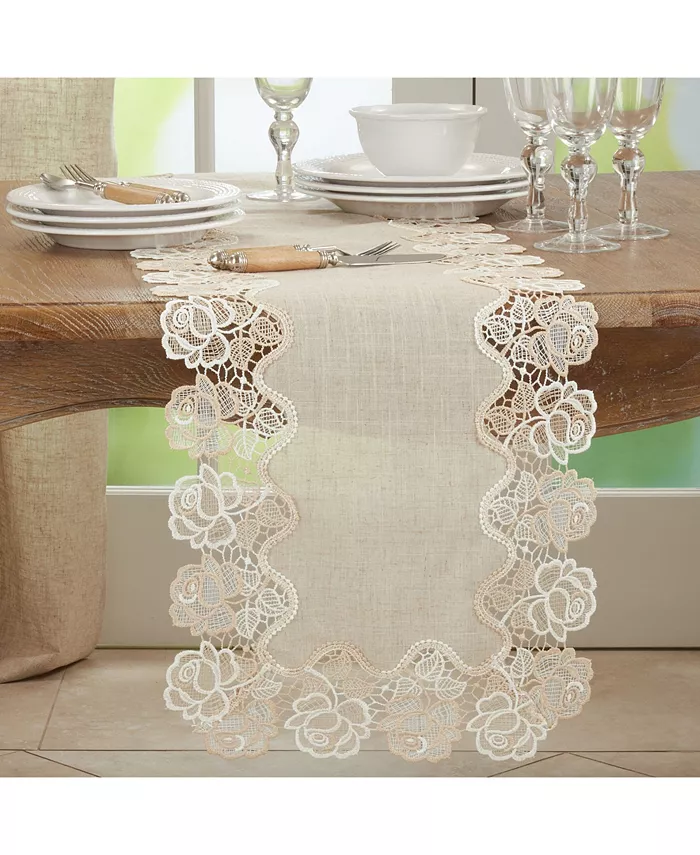 Saro Lifestyle Lace Table Runner with Rose Border Design 90 x 16