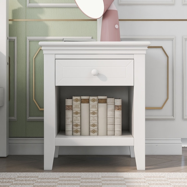 Traditional Concise Style White Wood One-Drawer Nightstand